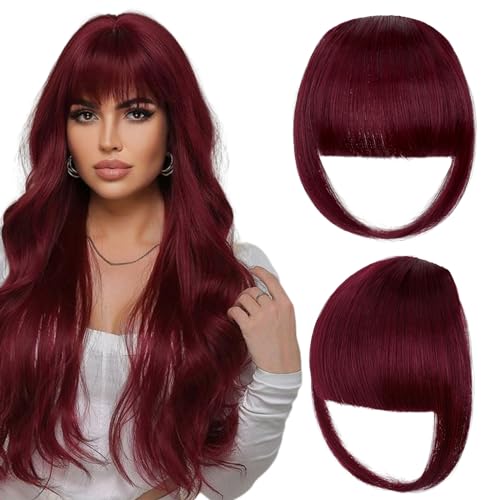 Clip-In French Bangs for Women - Synthetic Wine Red Hair Extensions