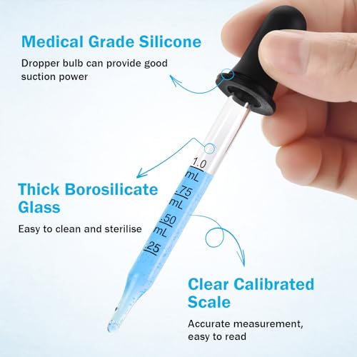 Herain 8pc Glass Eye Dropper Set with Measurement - 1mL Pipettes