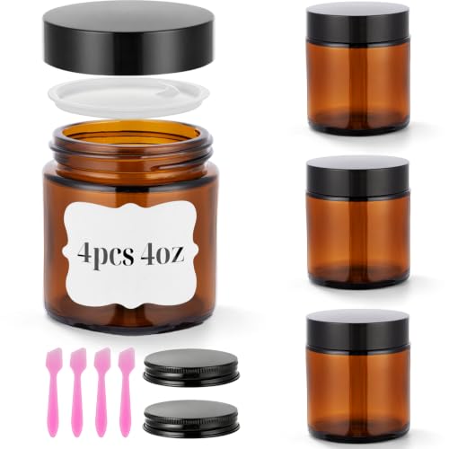 4 oz Amber Glass Jars with Lids, 4 Pack Airtight