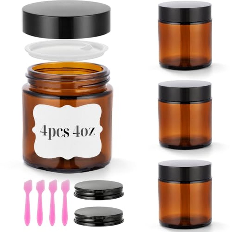4 oz Amber Glass Jars with Lids, 4 Pack Airtight
