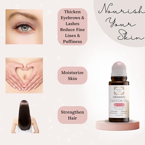 Organic Castor Oil with Rose Quartz Roller | 50ml, Cold-Pressed & Hexane-Free