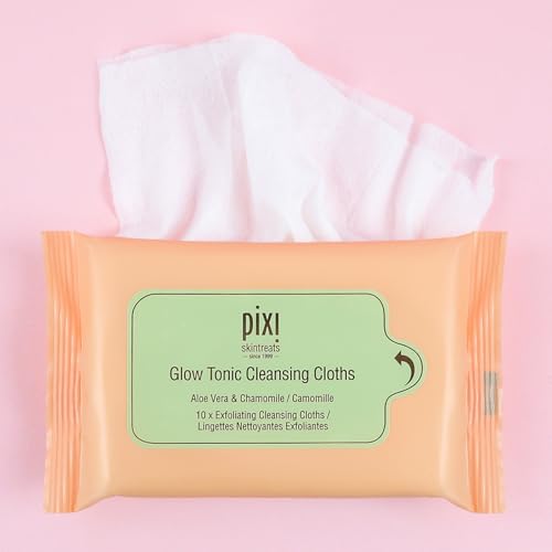 Pixi Beauty Glow Tonic Cleansing Cloths | Cleansing, Exfoliating, and Hydrating Disposable Face Towelettes | 3 Packs of 10 Face Wipes (30 Wipes Total)