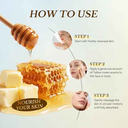 Beef Tallow for Skin, Tallow and Honey Balm for Face, Grass-Fed Tallow for Body, Deep Nourishing 4.2 oz / 120g