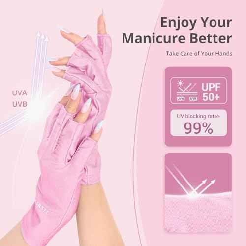 AIRSEE UV Gloves for Nail Lamp,Professional UPF50+ UV Protection for Manicures Nail Art,Fingerless Gloves That Shield Skin from The Sun and Manicure (Light Pink)
