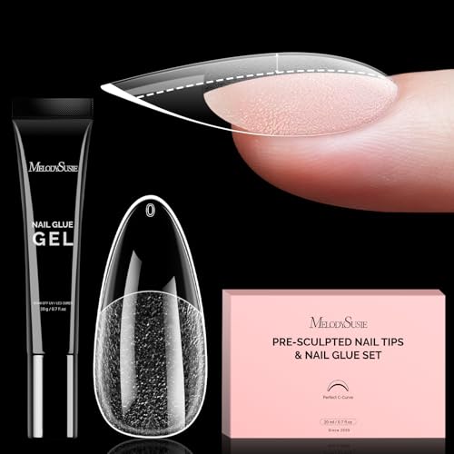 MelodySusie Medium Almond Apex Gel Nail Tips Kit - 300 Pcs, 15 Sizes