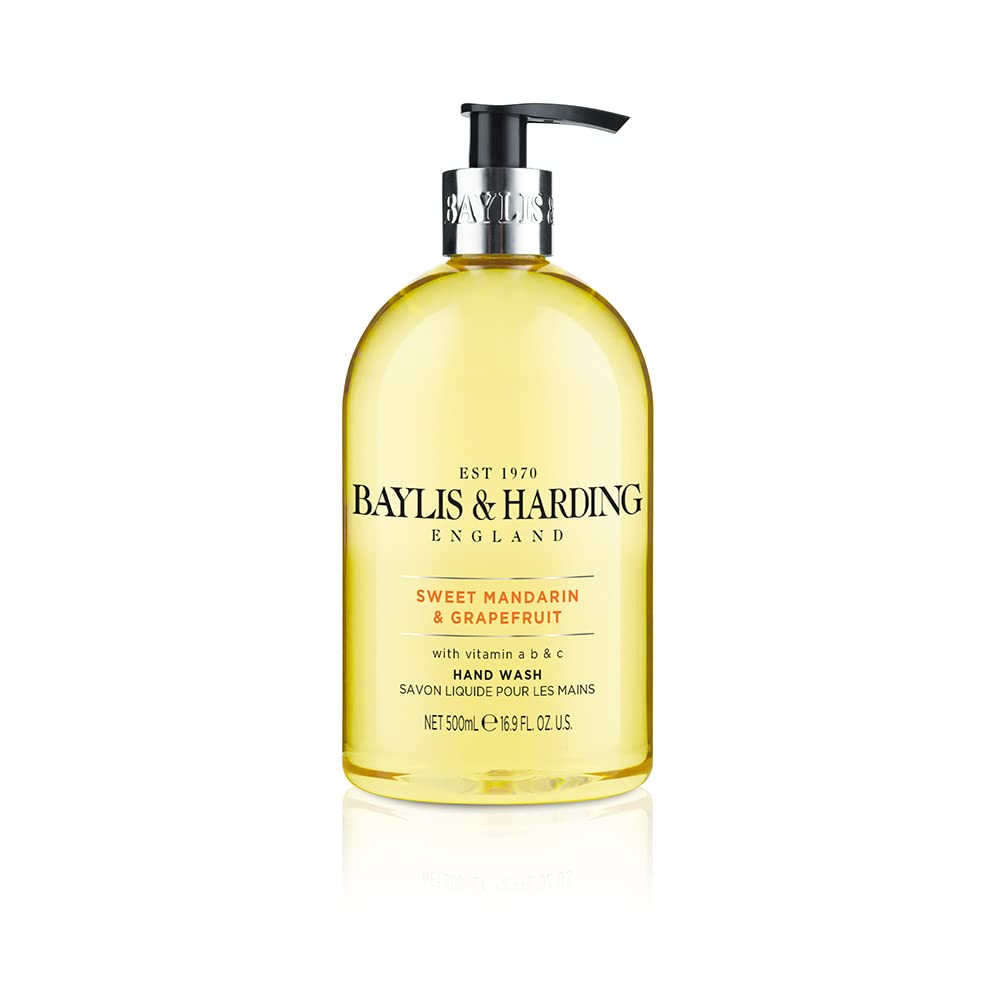 Baylis & Harding Liquid Hand Soap Wash with Dispenser, Sweet Mandarin & Grapefruit, 16.9oz/500ml (3-Pack)