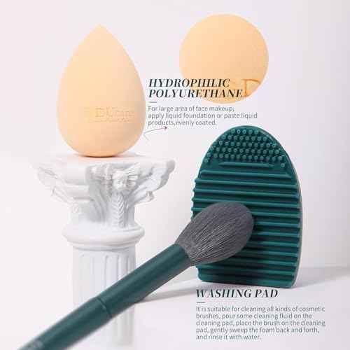 DUcare 17Pcs Professional Makeup Brush Set Complete Kit with Brush Cleaning Mat and Makeup Sponge, Ideal for Foundation, Eyeshadow, Liquid Cream, Gift Box Set