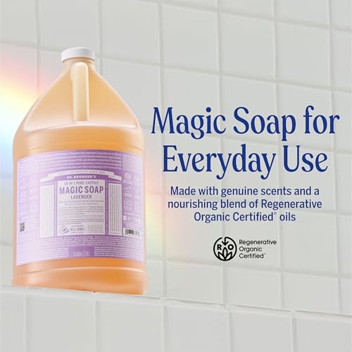 Dr. Bronner's Pure-Castile Magic Soap Liquid (Lavender, 1 Gallon) ? Made with Regenerative Organic Certified Oils- For Face, Hair, Laundry, Dishes- Hand Soaps & Body Wash ? Concentrated, Vegan