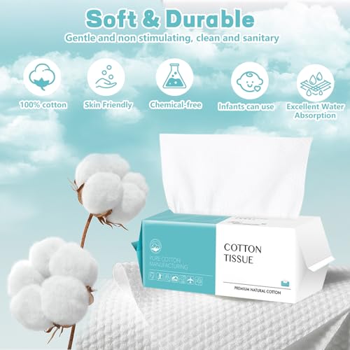 Disposable Face Towel 600 Count, Soft Cotton Facial Dry Wipes, Multi-Purpose for Skin Care, Makeup Remover, Face Wipes and Facial Cleansing