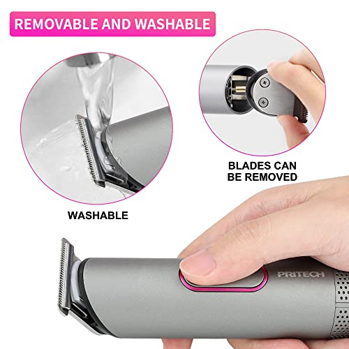 PRITECH Hair Trimmer for Women, Waterproof Bikini Trimmer for Women for Wet & Dry Use, Rechargeable Pubic Hair Trimmer Women, Women Electric Razor&Shaver with Standing Recharge Dock, Aurora Gray