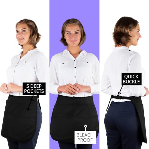 SupplyMaid Waterproof Hair Stylist Apron with 5 Pockets - Bleach-proof Half Waist Apron for Salons, Cosmetology, & Groomers