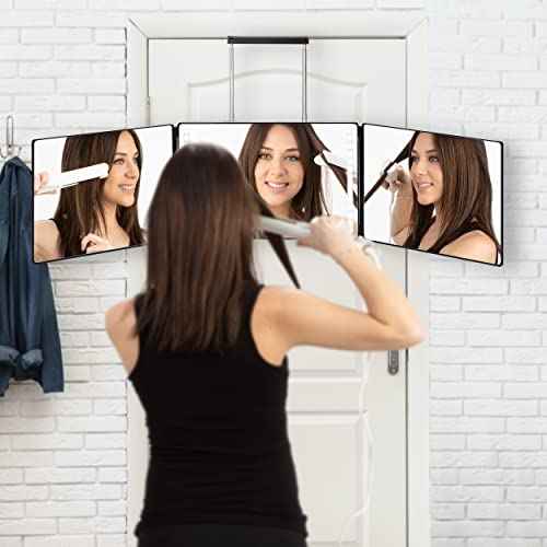3 Way Mirror, Three Way Mirror for Braiding Hair & Hair Styling, LED Mirror, 360 View