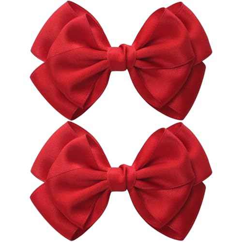4.5 Inches Double Hair Bows for Women Girls Thick Ribbon Boutique Alligator Clips Hair Accessories for Older Kids Children Young Girls 2 Pcs (Red)