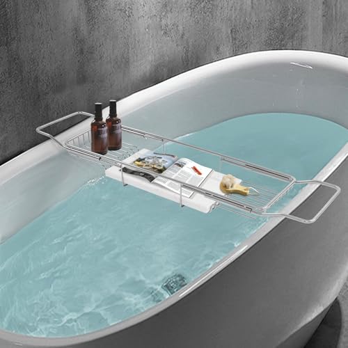 Expandable Stainless Steel Bathtub Tray with Marble Groove
