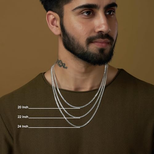 LeCalla Solid 925 Sterling Silver Italian 3.5mm, 4mm Diamond-Cut Cuban Link Curb Chain Necklace for Men Women (16, 18, 20, 22, 24, 26 Inches), Made in Italy