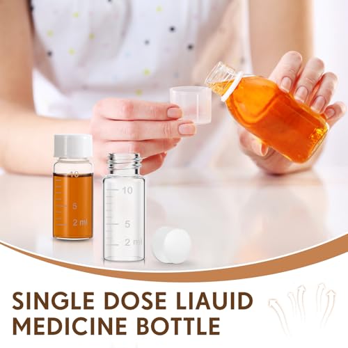 Baderke 4 Pc 10ml Glass Medicine Bottles with Leak-Proof Plugs