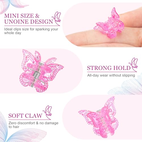 Glitter Butterfly Hair Clips - 50 Pack, 10 Colors, Mini Claw Clips