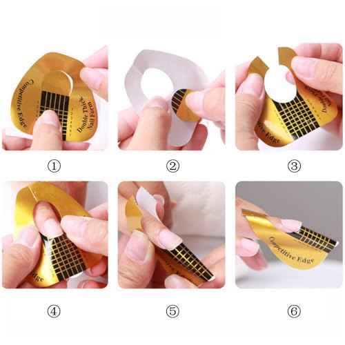500 Pcs Nail Forms Gold Horseshoe Nail Extension Guide Paper Forms for Builder Gel, Polygel, Acrylic Nails