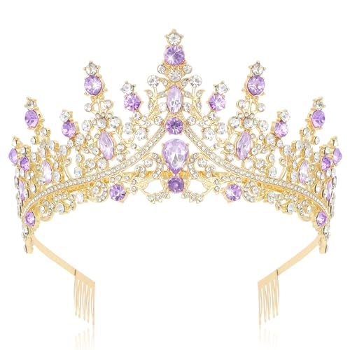 Gold Princess Crown Tiara with Crystals for Women