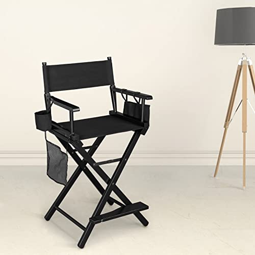 OmySalon 26-Inch Tall Folding Makeup Chair with Storage, Footrest & Carry Pouch