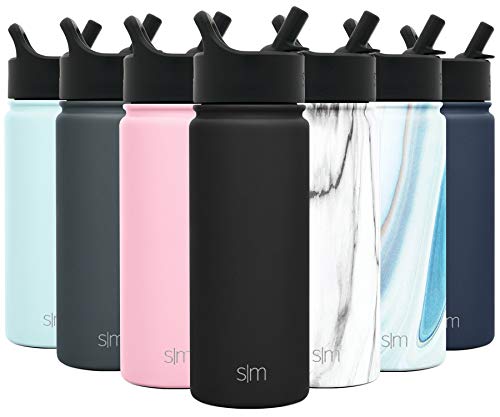 Simple Modern Kids Water Bottle with Straw Lid Vacuum Insulated Stainless Steel Metal Thermos Bottles | Reusable Leak Proof BPA-Free Flask for School | Summit Collection | 18oz, Midnight Black