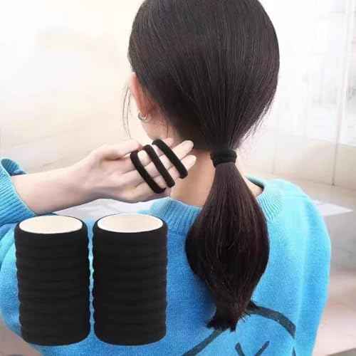 200PCS Black Hair Ties for Women Girls Seamless Thick Hair Band Elastic Hair Ties No Damage Ponytail Holder for Long Lasting Braids Ponytails and Medium Hair Cotton Elastic Bands Soft Hair Accessories