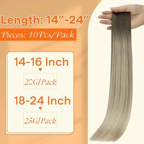 Full Shine Injected Tape in Hair Extensions 14Inch Seamless Injection Tape In Human Hair Extensions Color Blonde and Brown Balayage 20Gram 10Pcs Intact Invisible Machine Remy Human Hair for Women