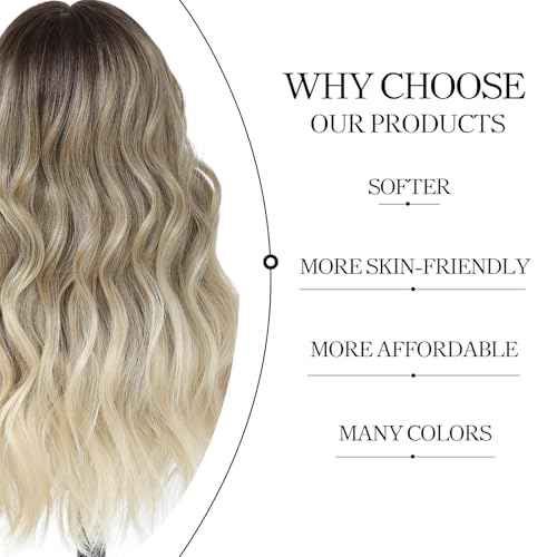 Ombre Blonde Balayage 613 Wavy Wig for Women 20 Inch Middle Part Lace Frontal Wig HD Lace Natural Looking Synthetic Heat Resistant Fiber Wig