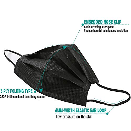 Wecolor Black Disposable Face Masks 100 PCS, 3-Ply Protection
