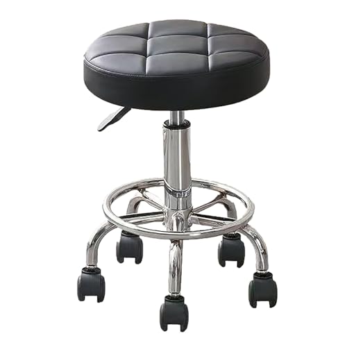 Round Rolling Stool Chair PU Leather,360¡Æ Adjustable Stools with Wheels Compact Size & High Weight Capacity Rolling Stool for Tattoo Salon Office Home