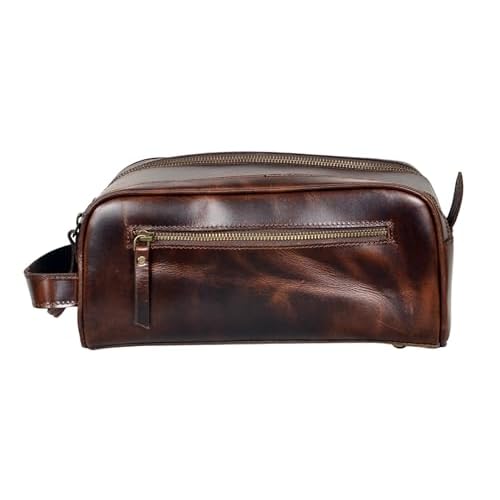 Leather Toiletry Bag for Men With Waterproof Lining, Grooming Travel Kit, Mens Toiletry Bag, Mens Leather Shaving Bag, Handcrafted Vintage Shaving Kit (Combo of 4 Items)