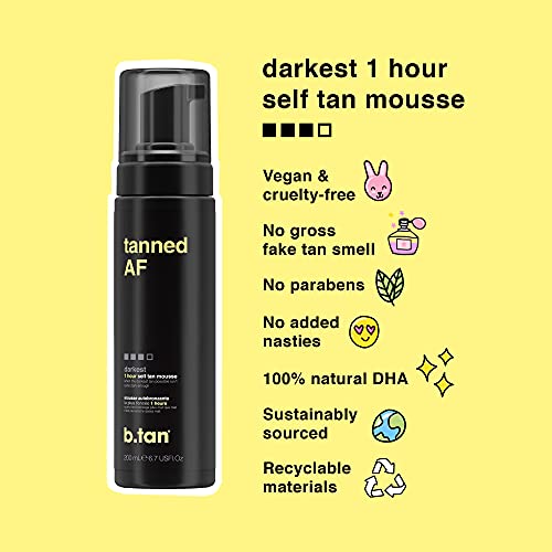 b.tan Dark Self Tanner Mini Kit | Get Tanned Travel Bundle - Mini Dark Self Tanner Mousse with Self Tanning Mitt Applicator, 1 Hour Sunless Tanner, Fast Self Tan, Vegan, Cruelty Free, 3 Fl Oz