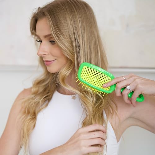 FHI Heat UNbrush Detangling Brush for Pain-Free Brushing on All Wet or Dry Hair Types — Durable DuoFlex Anti-Static Bristles, Lightweight Handle, Vented Hair Brush, Lemon Lime Green