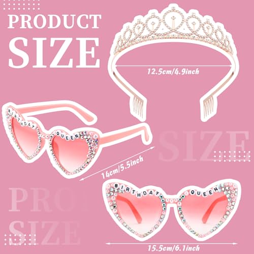 Birthday Queen Sash Set with Rhinestone Tiara & Glasses