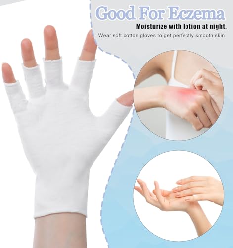 Fingerless Cotton Eczema Gloves for Dry Hands & Overnight Care - 4 Pairs