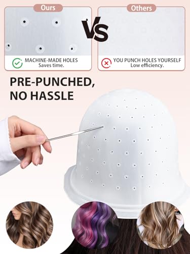 YOOVR Hair Highlighting Kit with Pre-Punched Silicone Caps & Metal Hooks
