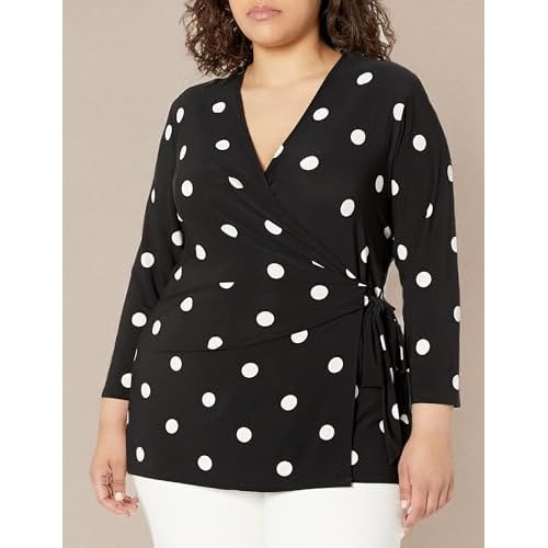 Anne Klein Women's Printed Ity 3/4 SLV Wrap Top (H22)