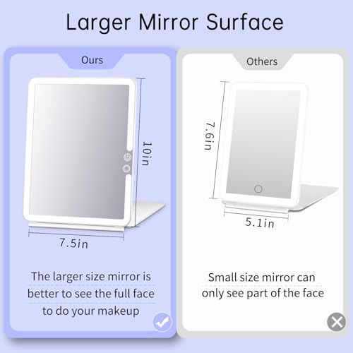 Rechargeable Travel Makeup Mirror with Lights, 10x7.5 Portable Lighted Folding