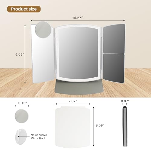 WIZCHARK Trifold Makeup Mirror with Lights, 2X/5X Magnification