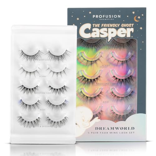 Profusion Cosmetics Casper the Friendly Ghost 5 Pair Faux Mink Lash Set for Effortless Elegance and Lightweight Design, Flexible Lash Band With Soft and Comfortable Feathery for any Eye Shape