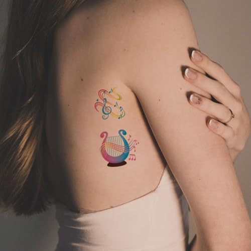 10 Sheet Music Note Temporary Tattoos,Cute Music Notes Tattoos Stickers for Birthday Party Supplies Favors, Waterproof Fake Instrument Note Tattoo for Women Body Art Decor Q857