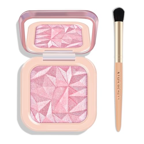 Baked Highlighter Palette with Brush - 4 Shades Pink