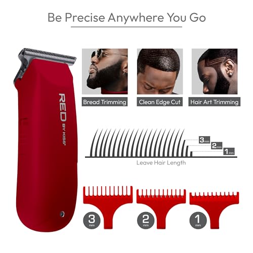 Red by Kiss Hair Clipper, Mini Cordless Hair Trimmer, Long Lasting Hair Cutting Kit, USB-C Rechargeable Haircut Beard Trimming Clippers for Men Women Kids, Portable Grooming Kit (Red)