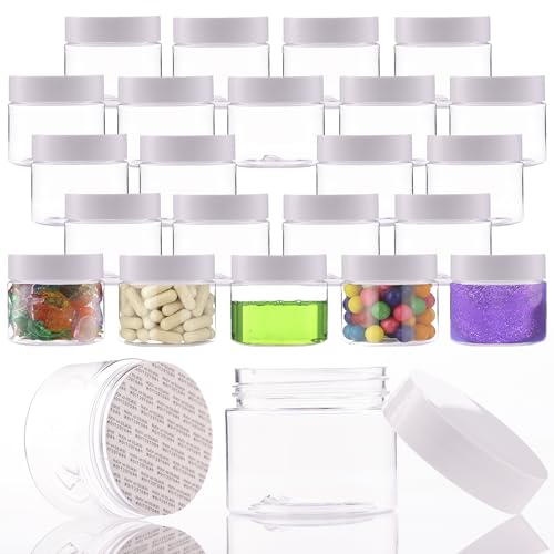 Plastic Jars with Lids - 4 OZ Small Plastic Containers - 24 Pack - Travel Cosmetic Containers for Creams - Leak Proof Clear Jar with White Lids