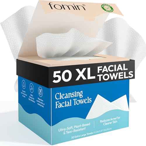 FOMIN Cleansing Facial Towel 50 Count - Disposable Face Towelette XL - Biodegradable, Ultra-soft, Plant Based & Tear-Resistant Face Cloths - Towels for Makeup Remover & Reduce Acne for Clearer Skin