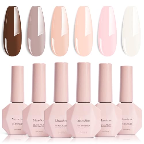 MelodySusie Mocha Vibes Gel Nail Polish Set - 6 Neutral Colors for Manicure & Nail Art