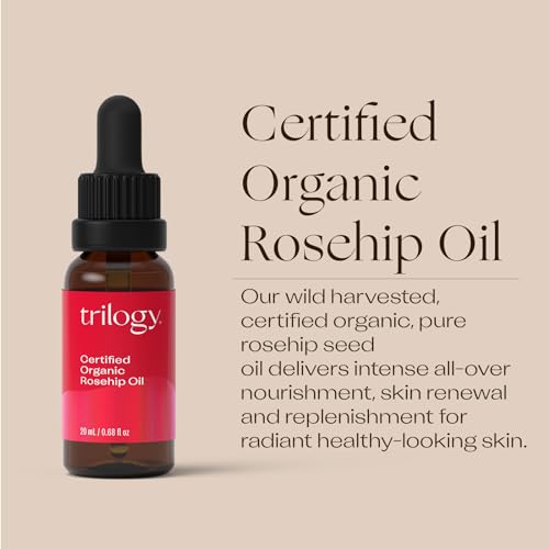 Trilogy Certified Organic Rosehip Oil - Pure Rosehip Oil Reduces the Appearance of Wrinkles, Scars, Stretchmarks and Evens Skin Tone, 0.67 oz (20ml)(Pack of 1)