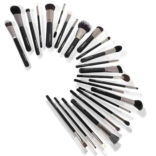 25-Piece Professional Makeup Brush Set - Premium Synthetic Brushes for Eyeshadow - Soft Bristles for All Skin Types - Natural Non-Irritating brush Hair - Natural Birch Wood Handles