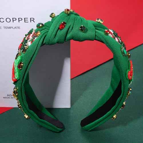 Rhinestone Crystal Jeweled Knotted Women's Christmas Headband - Red & Green - Winter Holiday Party Favors & Gifts