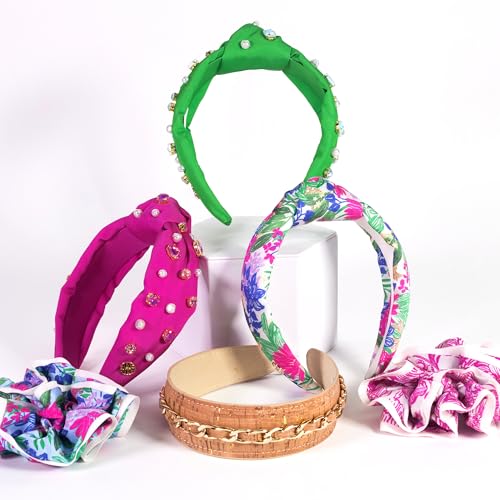 Lilly Pulitzer Hair Scrunchies for Thin or Thick Hair, Cute Ruffled Hair Ties for Women, Set of 2 (Unforgettable Pink/Endless Summer)